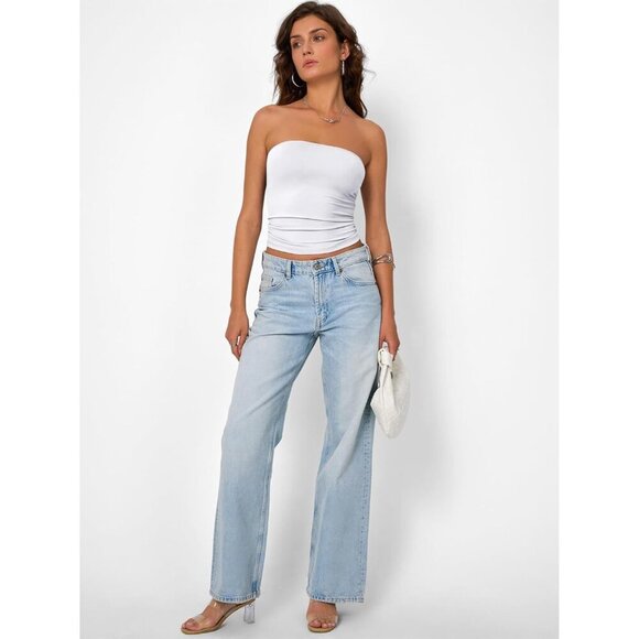 Women's Solid Polyester Spandex Bandeau Crop Top Sleeveless Summer Outfit - Picture 6 of 6